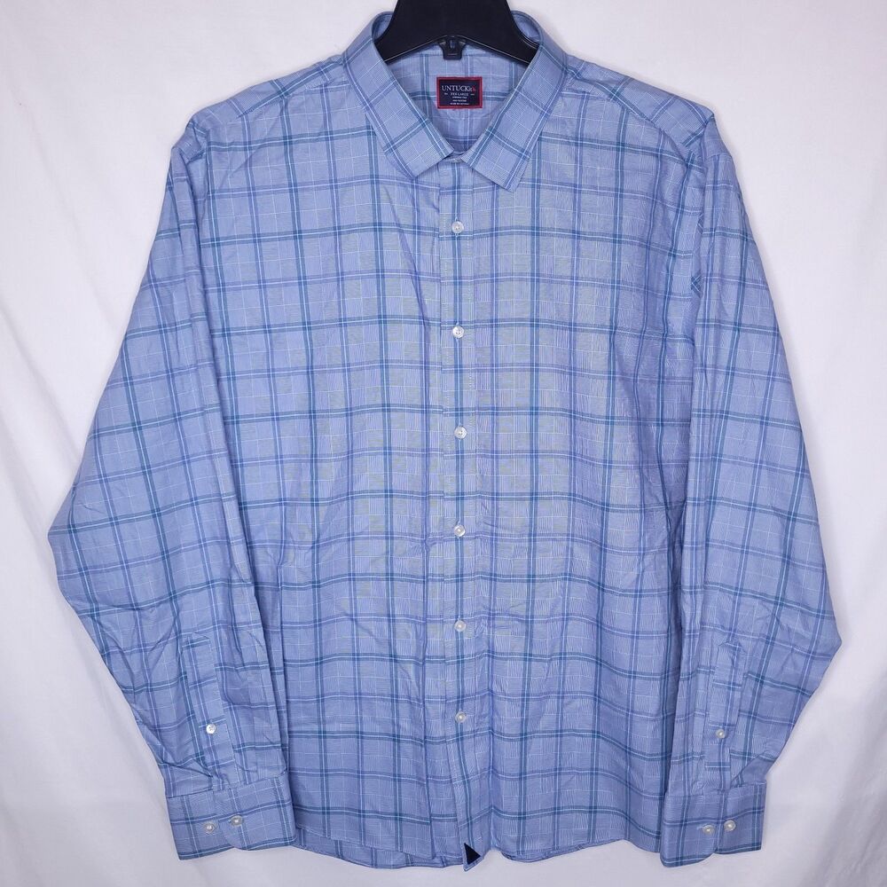 Untuckit Shirt Mens 3XL Plaid Blue Rodano 40689 Wrinkle Free